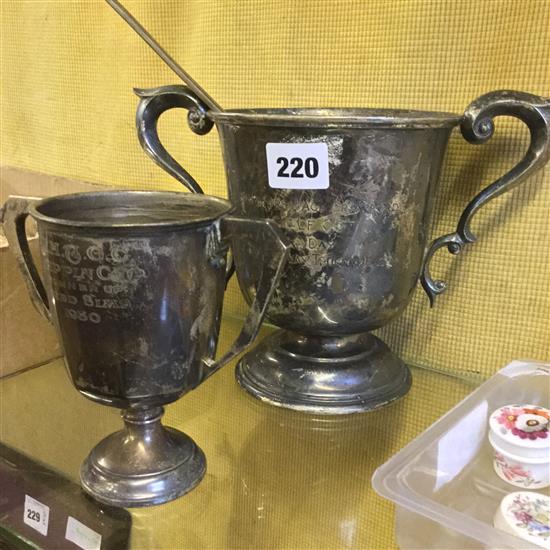 Two silver trophies & spoon